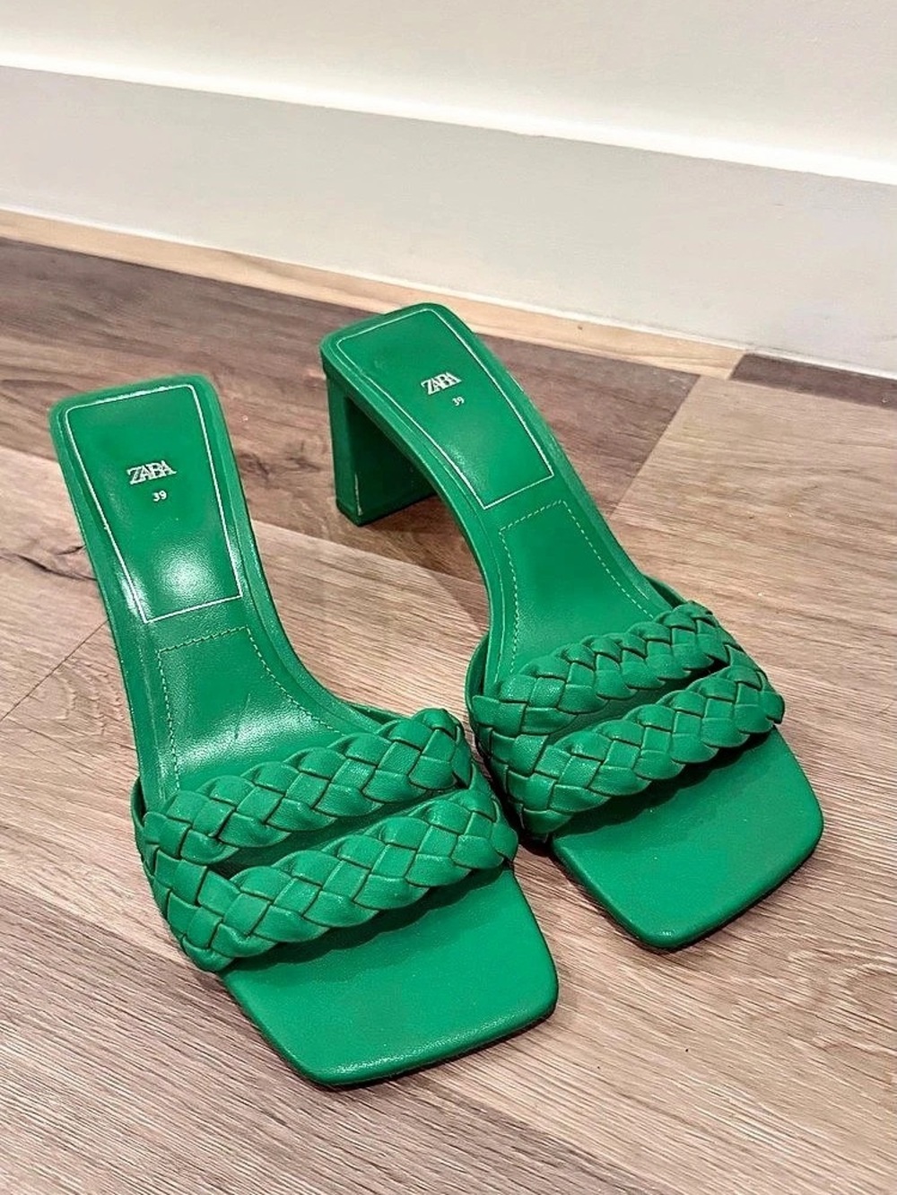 ZARA Braided High Heel Mules Green